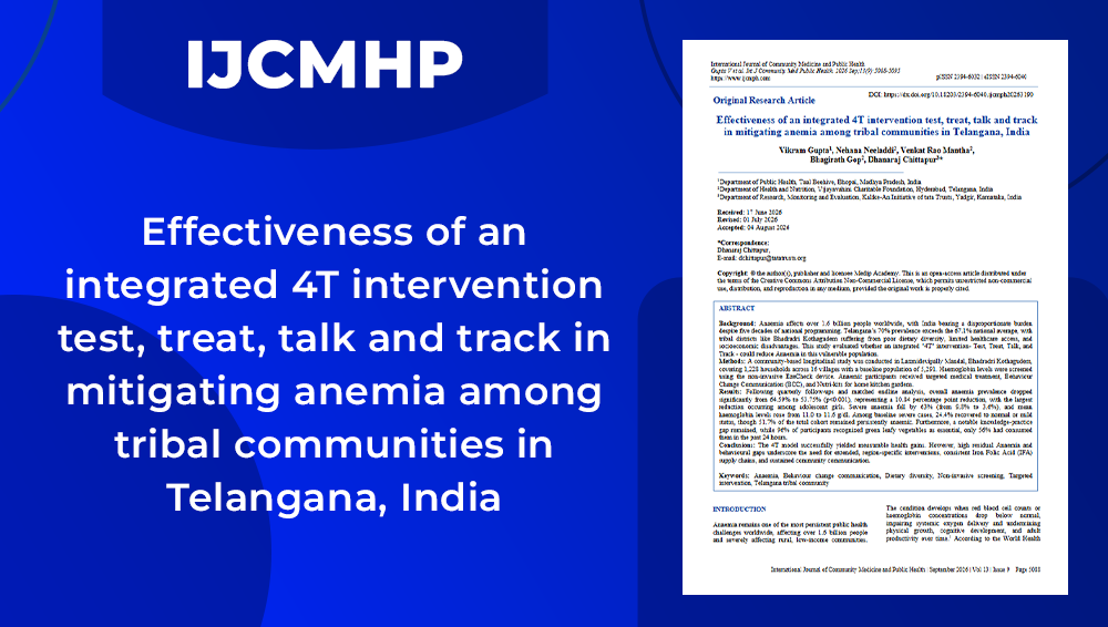 Effectiveness of an integrated 4T intervention test, treat, talk and track in mitigating anemia among tribal communities in Telangana, India